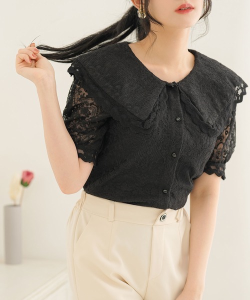 Newlyme(ニューリーミー)の「レースセーラーブラウス(シャツ/ブラウス・レディース・アイボリー/ブラック・MEDIUM/LARGE/X-LARGE/XX-LARGE/SMALL)」の14枚目の写真