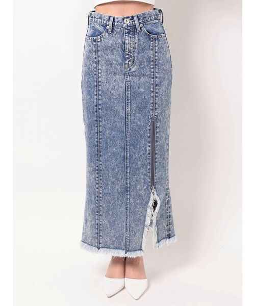 GYDA（ジェイダ）の「ハイウエスト ZIPスリット ケミカルデニムスカート（デニムスカート・レディース・ライトブルー/ブラック・SMALL/MEDIUM）」の13枚目の写真