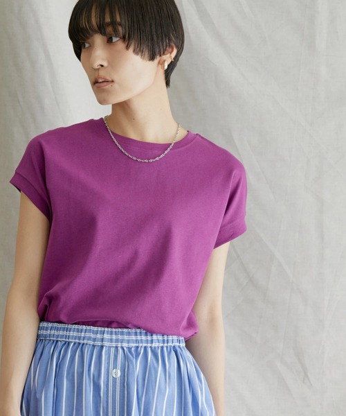 AMERICAN HOLIC（アメリカンホリック）の「フレンチスリーブカットプルオーバー（Tシャツ/カットソー・レディース・ブラック/ブラック系その他4/オフホワイト/グレイッシュベージュ/パープル/グレー系その他4・M/L）」の6枚目の写真