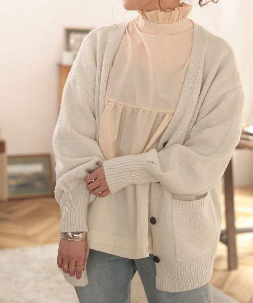 DONOBAN（ドノバン）の「モヘアタッチカーディガン（カーディガン/ボレロ・レディース・ベージュ/ピンク/オレンジ/ブルー/グリーン/ライトグリーン/モカ・F）」の3枚目の写真