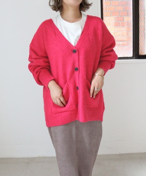 DONOBAN（ドノバン）の「モヘアタッチカーディガン（カーディガン/ボレロ・レディース・ベージュ/ピンク/オレンジ/ブルー/グリーン/ライトグリーン/モカ・F）」の6枚目の写真