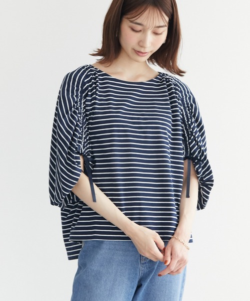 RAY CASSIN FAVORI（レイカズンフェバリ）の「・RAY CASSINボーダードロストプルオーバー（Tシャツ/カットソー・レディース・ネイビー/ブラック/オフホワイト/ピンク・FREE）」の4枚目の写真