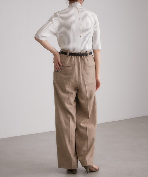 COLLAGE GALLARDAGALANTE（コラージュガリャルダガランテ）の「【OT】色違いで欲しい/ボトムを選ばない/ジャケットのインナーに/万能/リブ半袖プルオーバー/手洗い可（ニット/セーター・レディース・ホワイト/ブラック/グリーン/ピンク・FREE）」の12枚目の写真