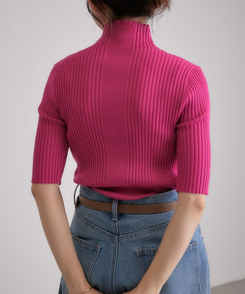 COLLAGE GALLARDAGALANTE（コラージュガリャルダガランテ）の「【OT】色違いで欲しい/ボトムを選ばない/ジャケットのインナーに/万能/リブ半袖プルオーバー/手洗い可（ニット/セーター・レディース・ホワイト/ブラック/グリーン/ピンク・FREE）」の8枚目の写真