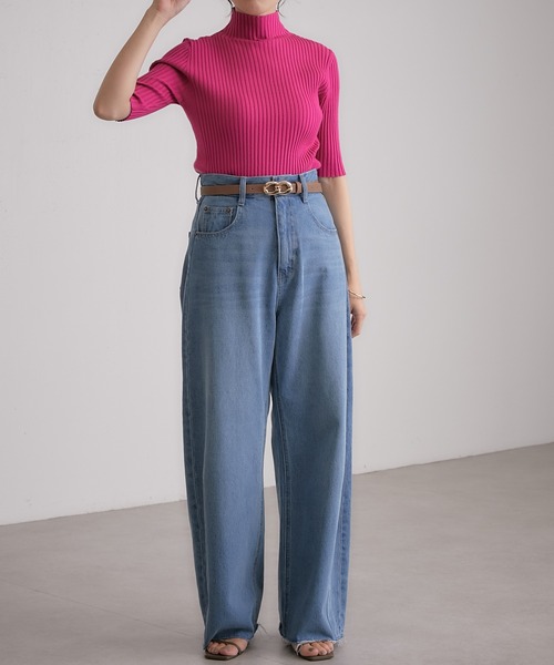 COLLAGE GALLARDAGALANTE（コラージュガリャルダガランテ）の「【OT】色違いで欲しい/ボトムを選ばない/ジャケットのインナーに/万能/リブ半袖プルオーバー/手洗い可（ニット/セーター・レディース・ホワイト/ブラック/グリーン/ピンク・FREE）」の20枚目の写真