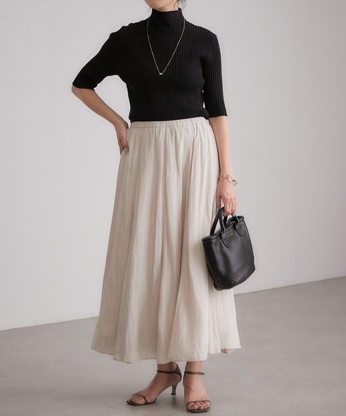 COLLAGE GALLARDAGALANTE（コラージュガリャルダガランテ）の「【OT】色違いで欲しい/ボトムを選ばない/ジャケットのインナーに/万能/リブ半袖プルオーバー/手洗い可（ニット/セーター・レディース・ホワイト/ブラック/グリーン/ピンク・FREE）」の21枚目の写真