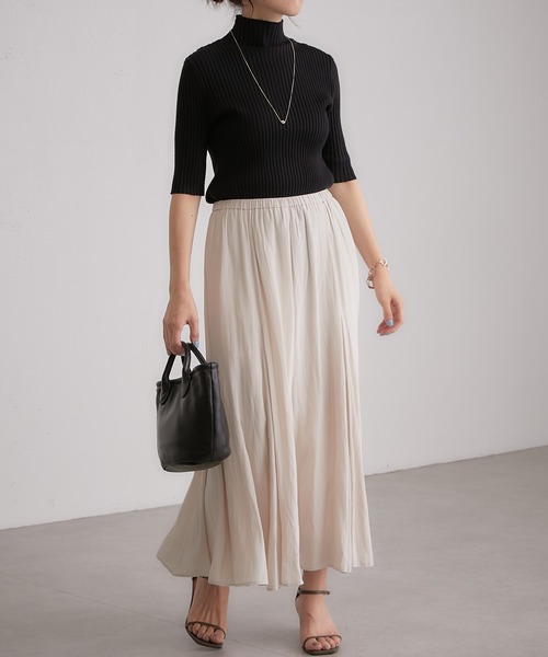 COLLAGE GALLARDAGALANTE（コラージュガリャルダガランテ）の「【OT】色違いで欲しい/ボトムを選ばない/ジャケットのインナーに/万能/リブ半袖プルオーバー/手洗い可（ニット/セーター・レディース・ホワイト/ブラック/グリーン/ピンク・FREE）」の22枚目の写真