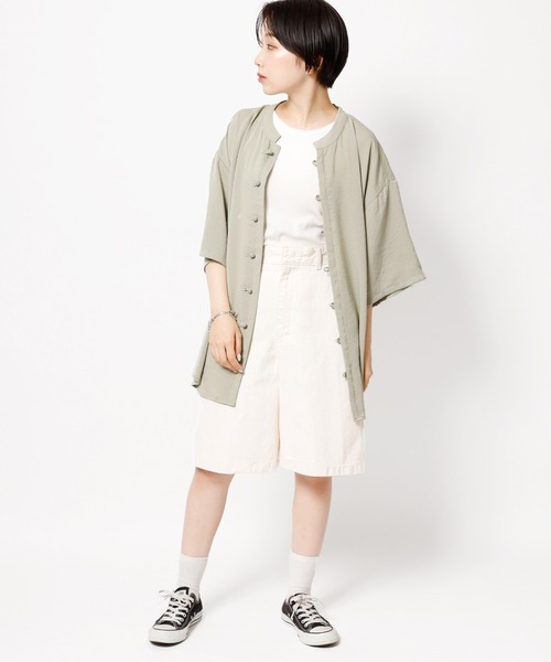 ROOPTOKYO(ループトウキョウ)の「チャイナシャツ 半袖シャツ ルーズシルエット(シャツ/ブラウス・メンズ・オフホワイト/グリーン/ブラック・L/M)」の5枚目の写真
