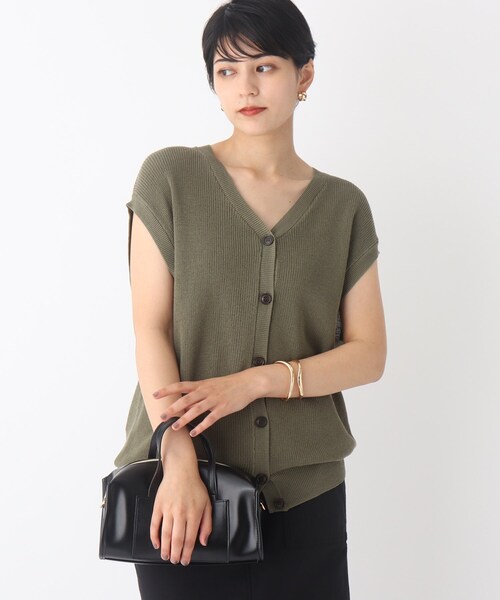 OPAQUE.CLIP（オペークドットクリップ）の「◆コットンニットジレ【WEB限定カラー】（ベスト・レディース・チャコールグレー/パープル系/カーキ系4/アイボリー・38）」の4枚目の写真