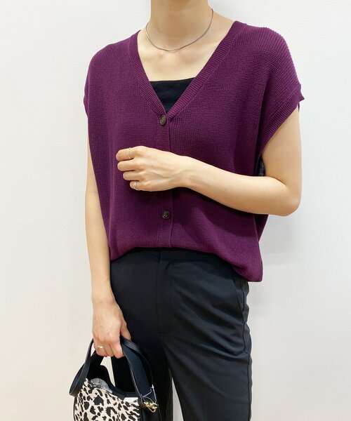 OPAQUE.CLIP（オペークドットクリップ）の「◆コットンニットジレ【WEB限定カラー】（ベスト・レディース・チャコールグレー/パープル系/カーキ系4/アイボリー・38）」の6枚目の写真