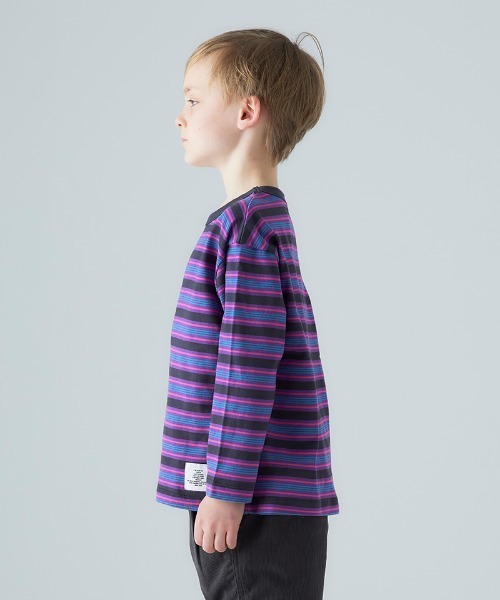 Smoothy(スムージー)の「SMOOTHY マルチボーダーロンTee(Tシャツ/カットソー・キッズ・ベージュ/ネイビー/チャコールグレー・S/XL/M/L)」の7枚目の写真