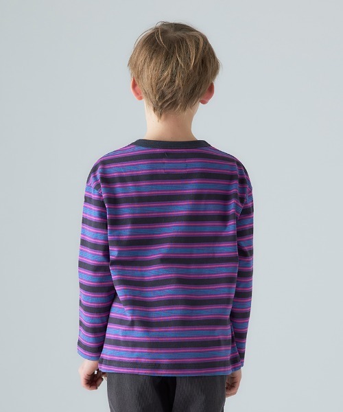 Smoothy(スムージー)の「SMOOTHY マルチボーダーロンTee(Tシャツ/カットソー・キッズ・ベージュ/ネイビー/チャコールグレー・S/XL/M/L)」の5枚目の写真