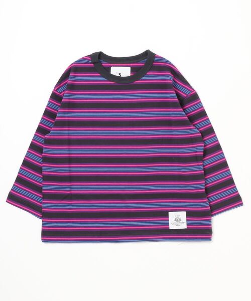 Smoothy(スムージー)の「SMOOTHY マルチボーダーロンTee(Tシャツ/カットソー・キッズ・ベージュ/ネイビー/チャコールグレー・S/XL/M/L)」の6枚目の写真