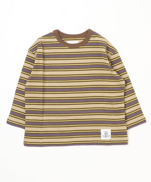 Smoothy(スムージー)の「SMOOTHY マルチボーダーロンTee(Tシャツ/カットソー・キッズ・ベージュ/ネイビー/チャコールグレー・S/XL/M/L)」の9枚目の写真