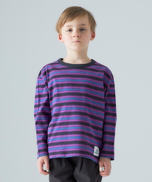 Smoothy(スムージー)の「SMOOTHY マルチボーダーロンTee(Tシャツ/カットソー・キッズ・ベージュ/ネイビー/チャコールグレー・S/XL/M/L)」の11枚目の写真