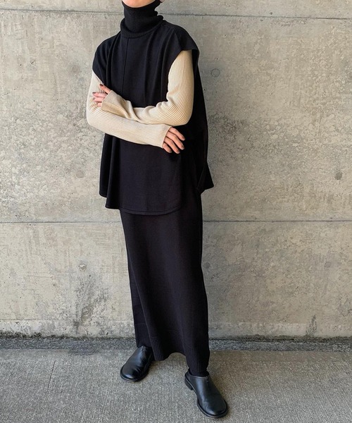 select MOCA by son（セレクトモカバイソン）の「裾リブニットタイトスカート（スカート・レディース・ブラック/ホワイト・FREE/LARGE）」の3枚目の写真