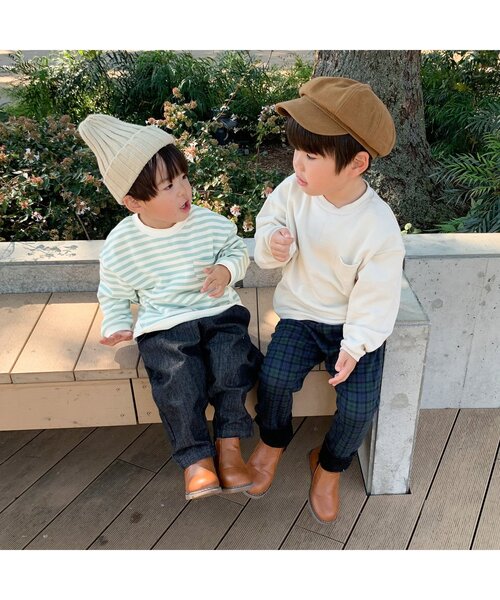 apres les cours(アプレレクール)の「チェック・デニムテーパードパンツ(その他パンツ・キッズ・ブラック/チェック・100/130/120/110/90/80)」の3枚目の写真