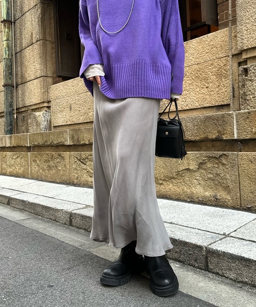 DouDou（ドゥドゥ）の「【新色追加】キュプラスカート（スカート・レディース・ブラック/ベージュ/ブルー/グレー/ピンク/スカイブルー・FREE）」の2枚目の写真