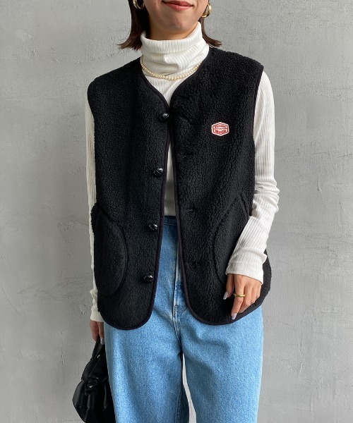 Vincent et Mireille（バンソンエミレイユ）の「[Vincent et Mireille/ヴァンソン エ ミレイユ] ノーカラー ボアフリースベスト（ベスト・レディース・アイボリー/ブラック/ブラウン・36）」の15枚目の写真