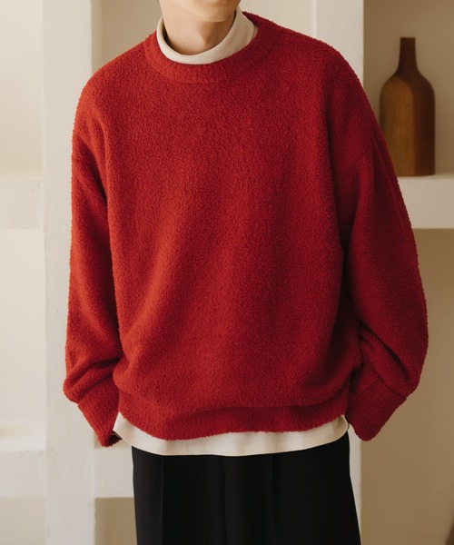 epnok（エプノック）の「スムースジャガードルーズニット（ニット/セーター・メンズ・レッド/アイボリー/モカ・LARGE/MEDIUM/SMALL）」の3枚目の写真