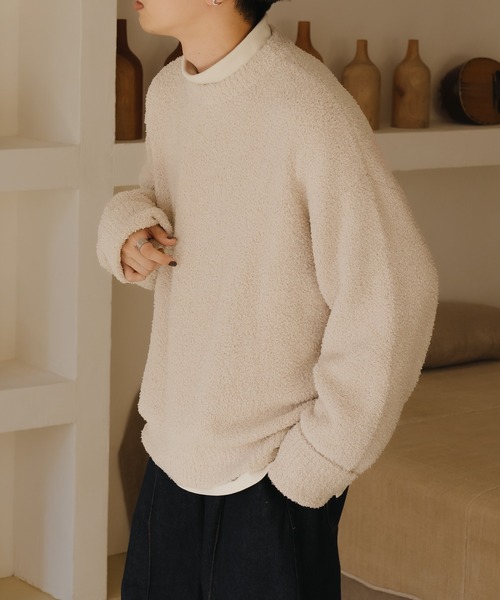 epnok（エプノック）の「スムースジャガードルーズニット（ニット/セーター・メンズ・レッド/アイボリー/モカ・LARGE/MEDIUM/SMALL）」の8枚目の写真