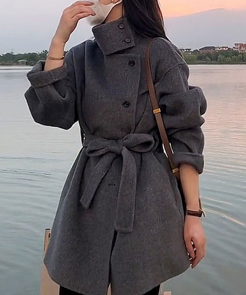 スマイルオーキッド　ウール100％　スタンドカラーオーバーサイズコート ウール100％スタンドカラーオーバーサイズコート（ステンカラー