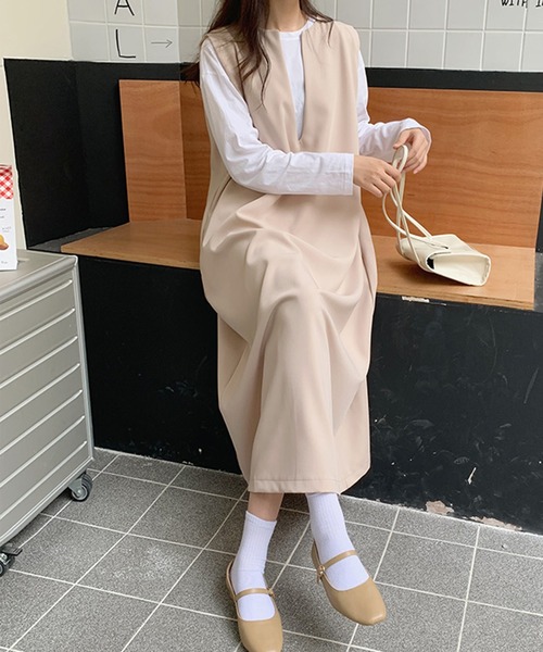 LYEON(リヨン)の「キーネックジャンパースカート(ジャンパースカート・レディース・ブラック/アイボリー/グリーン/キャメル・FREE)」の7枚目の写真