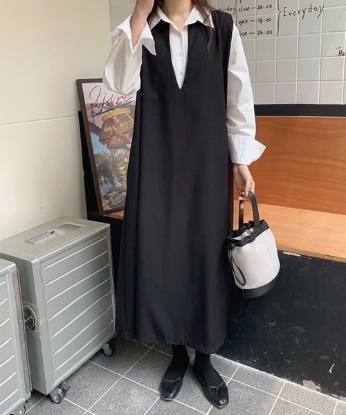 LYEON(リヨン)の「キーネックジャンパースカート(ジャンパースカート・レディース・ブラック/アイボリー/グリーン/キャメル・FREE)」の13枚目の写真