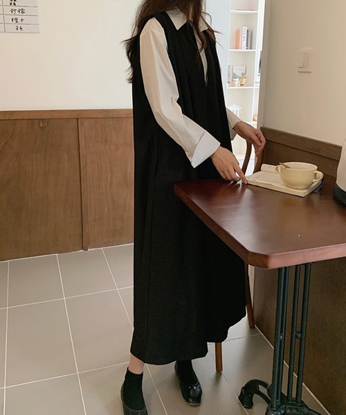 LYEON(リヨン)の「キーネックジャンパースカート(ジャンパースカート・レディース・ブラック/アイボリー/グリーン/キャメル・FREE)」の14枚目の写真