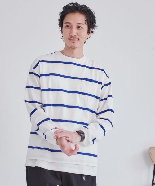 coen（コーエン）の「The M&M Store（ザ・ミックス＆マッチストア）コラボ　カラーボーダーロングスリーブTシャツ（Tシャツ/カットソー・メンズ・ホワイト/ケリーグリーン/コバルトブルー・S/M/L/XL）」の4枚目の写真