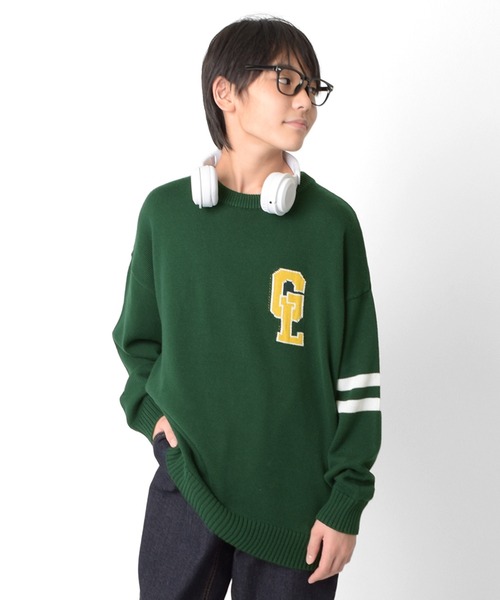 GLAZOS（グラソス）の「天竺編み・レタードニット【マシンウォッシャブル】（ニット/セーター・キッズ・グリーン/ネイビー・140cm/150cm/160cm/170cm）」の3枚目の写真