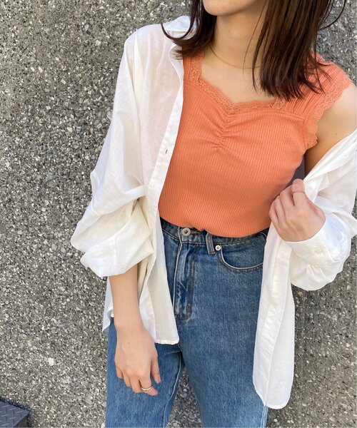 RAY CASSIN（レイカズン）の「フロントギャザータンクトップ（タンクトップ・レディース・オフホワイト/ブラック/グレイッシュベージュ/ミント/オレンジ・FREE）」の9枚目の写真