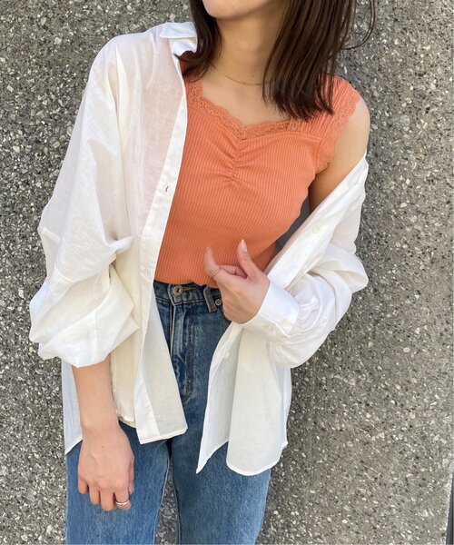 RAY CASSIN（レイカズン）の「フロントギャザータンクトップ（タンクトップ・レディース・オフホワイト/ブラック/グレイッシュベージュ/ミント/オレンジ・FREE）」の10枚目の写真