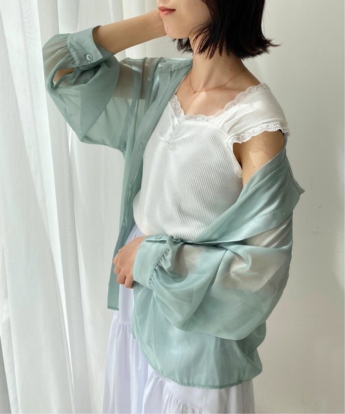 RAY CASSIN（レイカズン）の「フロントギャザータンクトップ（タンクトップ・レディース・オフホワイト/ブラック/グレイッシュベージュ/ミント/オレンジ・FREE）」の2枚目の写真