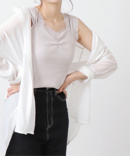 RAY CASSIN（レイカズン）の「フロントギャザータンクトップ（タンクトップ・レディース・オフホワイト/ブラック/グレイッシュベージュ/ミント/オレンジ・FREE）」の4枚目の写真