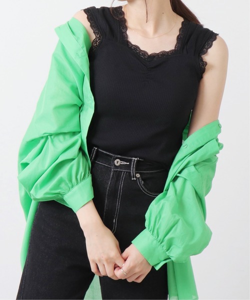 RAY CASSIN（レイカズン）の「フロントギャザータンクトップ（タンクトップ・レディース・オフホワイト/ブラック/グレイッシュベージュ/ミント/オレンジ・FREE）」の3枚目の写真