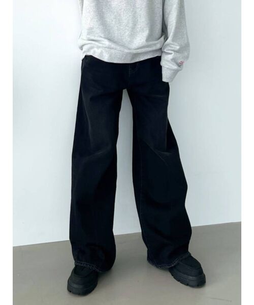 EMODA（エモダ）の「ルーズワイドハイウエストジーンズ（デニムパンツ・レディース・ブラック/ライトブルー・MEDIUM/SMALL）」の7枚目の写真