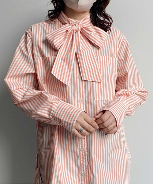 CPCM（シーピーシーエム）の「先染ストライプタイ付き2WAYシャツ（シャツ/ブラウス・レディース・ピンク/ネイビー・FREE）」の19枚目の写真
