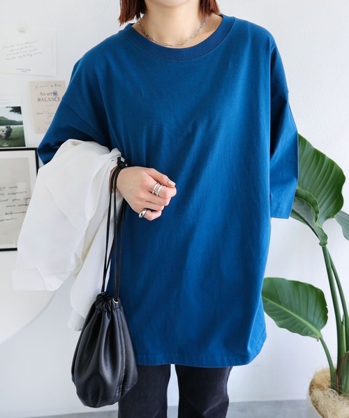 andme(アンドミー)の「コットンオーバーサイズ半袖Tシャツ(Tシャツ/カットソー・レディース・オフホワイト/チャコールグレー/ブラック/ベージュ/オートミール/ブルー系その他・M)」の6枚目の写真