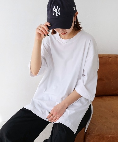 andme(アンドミー)の「コットンオーバーサイズ半袖Tシャツ(Tシャツ/カットソー・レディース・オフホワイト/チャコールグレー/ブラック/ベージュ/オートミール/ブルー系その他・M)」の10枚目の写真
