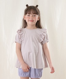Lycee mine（リセマイン）の「【どっちが前でもOK！】【型崩れしないコットン】ふりふりフレアチュニック（Tシャツ/カットソー・キッズ）」