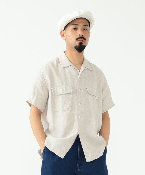 BEAMS+ コットンリネンオープンカラーショートスリーブシャツ ホワイト M BEAMS PLUS（ビームスプラス）の「BEAMS PLUS / コットン リネン