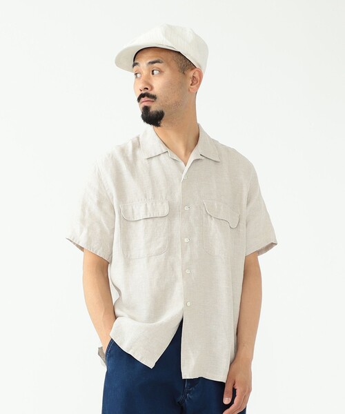 BEAMS PLUS(ビームスプラス)の「BEAMS PLUS / リネン シャンブレー ショートスリーブ オープンカラー シャツ(シャツ/ブラウス・メンズ・イエロー/ネイビー/ナチュラル・XL/L/M/S)」の9枚目の写真