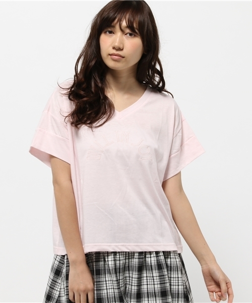 Kastane（カスタネ）の「【Kastane】Vネックロゴ刺繍T（Tシャツ/カットソー・レディース・ピンク/サックスブルー/オフホワイト/グレー・FREE）」の17枚目の写真