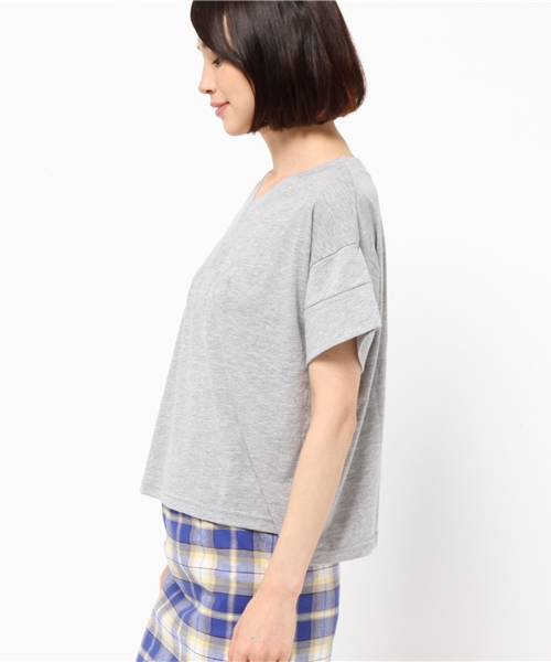 Kastane（カスタネ）の「【Kastane】Vネックロゴ刺繍T（Tシャツ/カットソー・レディース・ピンク/サックスブルー/オフホワイト/グレー・FREE）」の6枚目の写真