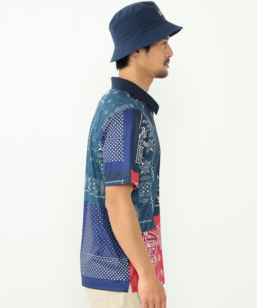 〈MEN〉BEAMS GOLF ORANGE LABEL / バンダナプリント ハーフジップポロシャツ