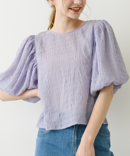 idem（イデム）の「volume sleeve sheer blouse/袖ボリュームシアーブラウス（Tシャツ/カットソー・レディース・ミント/パープル/アイボリー・FREE）」の6枚目の写真
