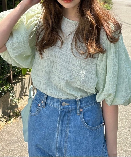 idem（イデム）の「volume sleeve sheer blouse/袖ボリュームシアーブラウス（Tシャツ/カットソー・レディース・ミント/パープル/アイボリー・FREE）」の5枚目の写真