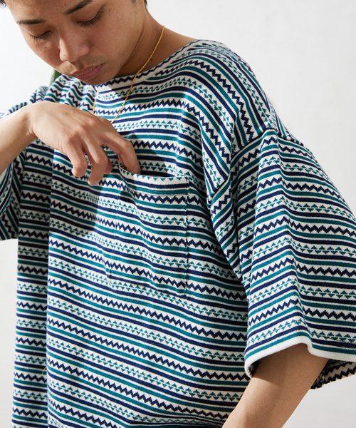 JOURNAL STANDARD relume(ジャーナルスタンダード レリューム)の「CALIFORNIA ジャガードボーダーTシャツ(Tシャツ/カットソー・メンズ・ホワイト/ブラウン/ボルドー・MEDIUM/LARGE)」の8枚目の写真