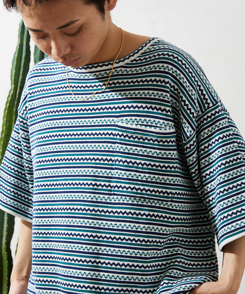 JOURNAL STANDARD relume(ジャーナルスタンダード レリューム)の「CALIFORNIA ジャガードボーダーTシャツ(Tシャツ/カットソー・メンズ・ホワイト/ブラウン/ボルドー・MEDIUM/LARGE)」の9枚目の写真